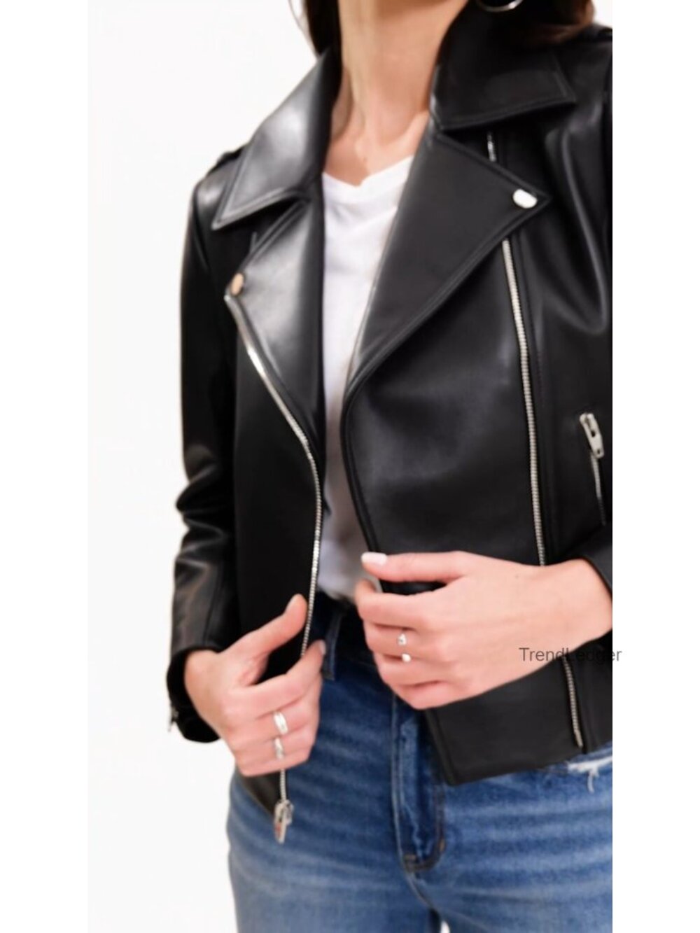 Women's Genuine Lambskin Leather Moto Jacket - Asymmetrical Zip, Quilted, Side - Picture 6 of 6